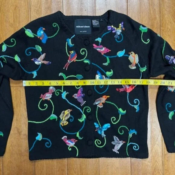 Michael Simon Women Bird Embroidered Beaded Cardigan Size S Colorful Art to Wear - Picture 13 of 13